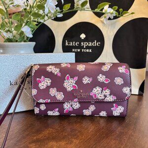 Kate Spade Tinsel Floral Boxed Phone Wristlet Wallet Deep Berry Multi